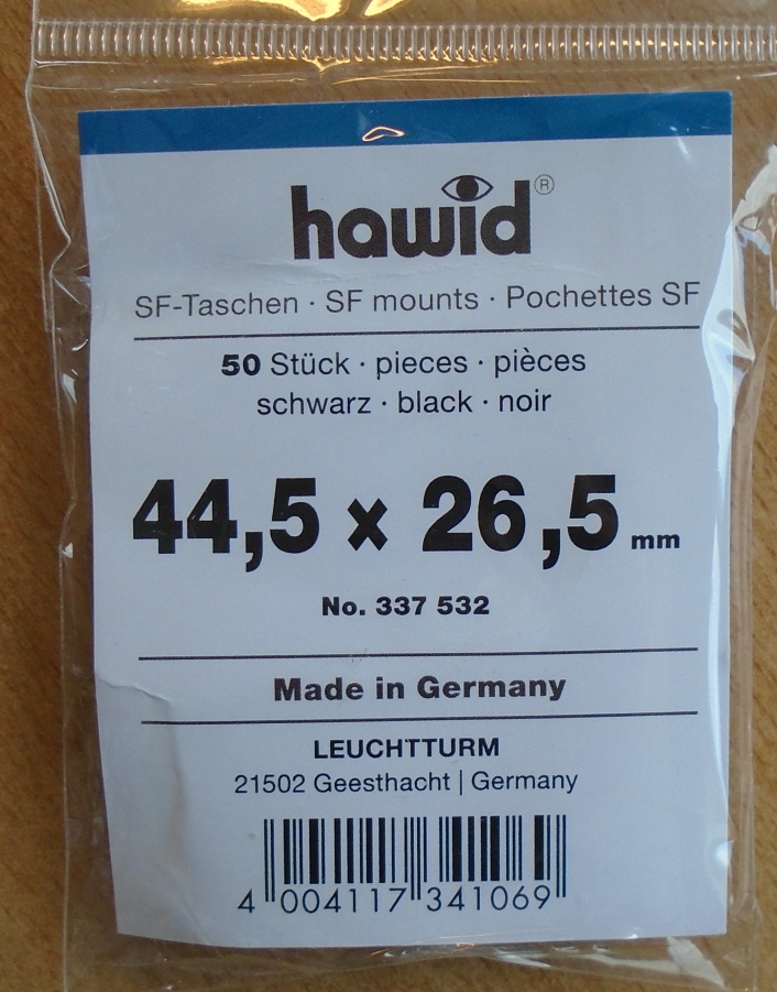 (image for) Hawid Stamp Mounts - Black 44.5mm x 26.5mm